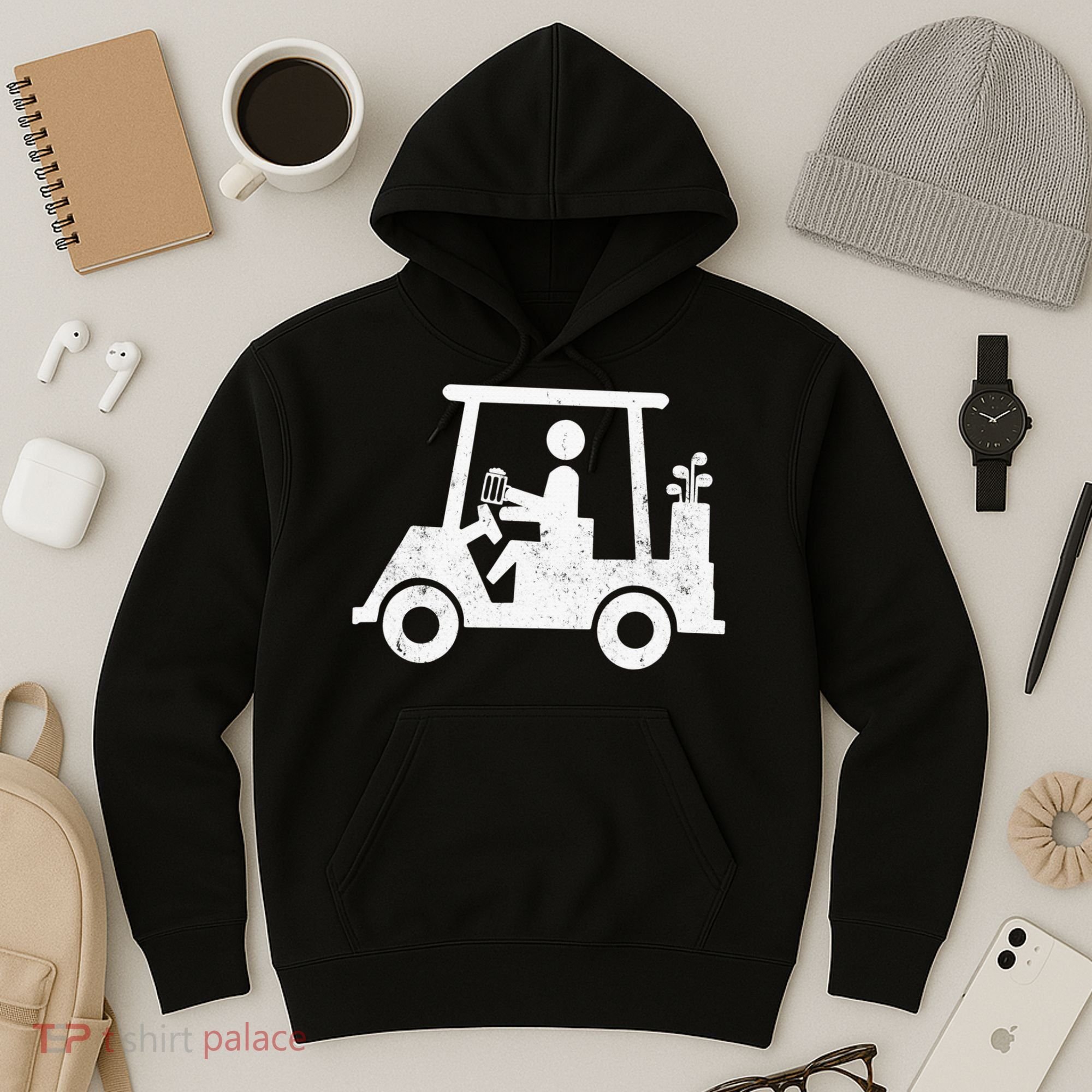 Funny Skeleton Golfer Holding A Beer in Golf Cart Hoodie