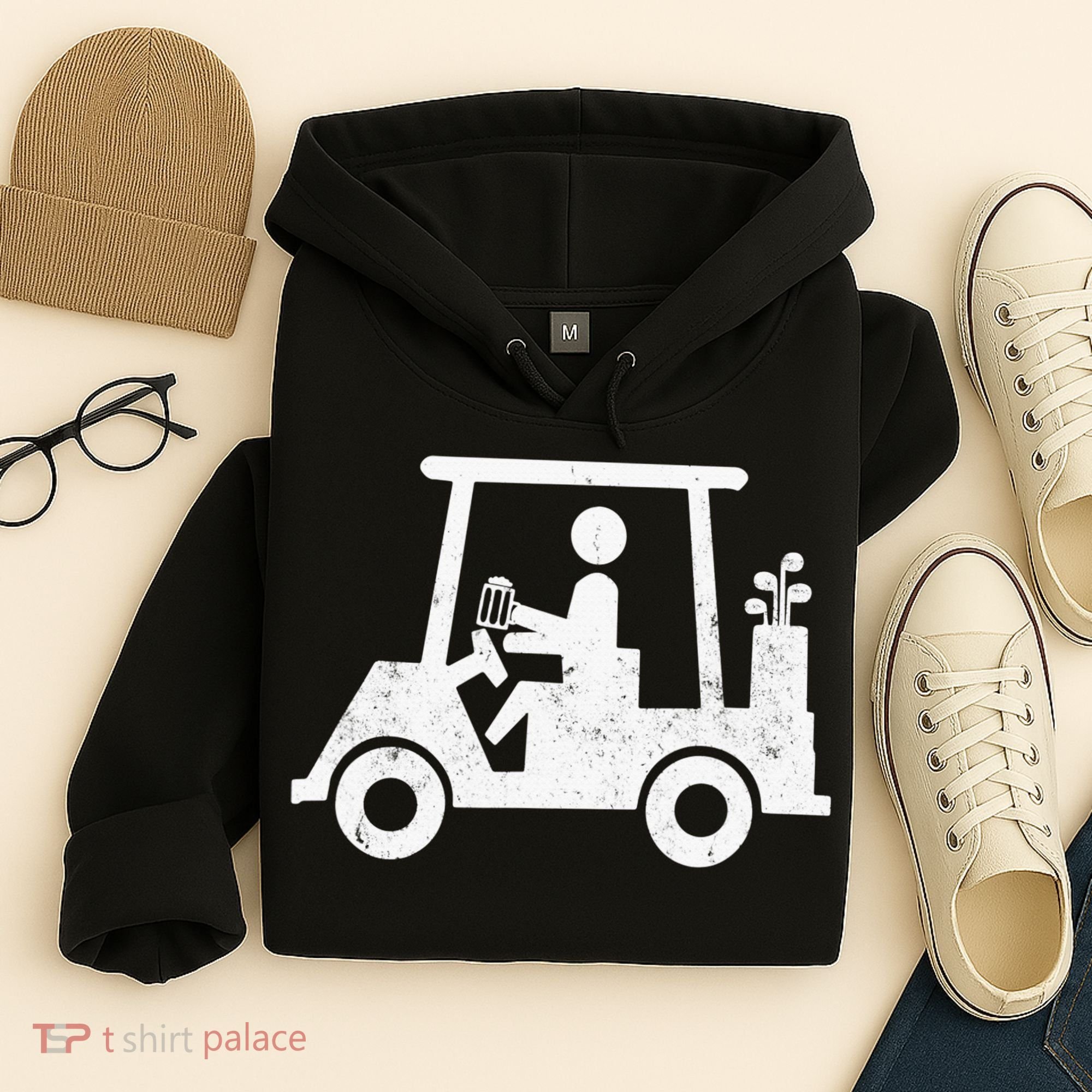 Funny Skeleton Golfer Holding A Beer in Golf Cart Hoodie