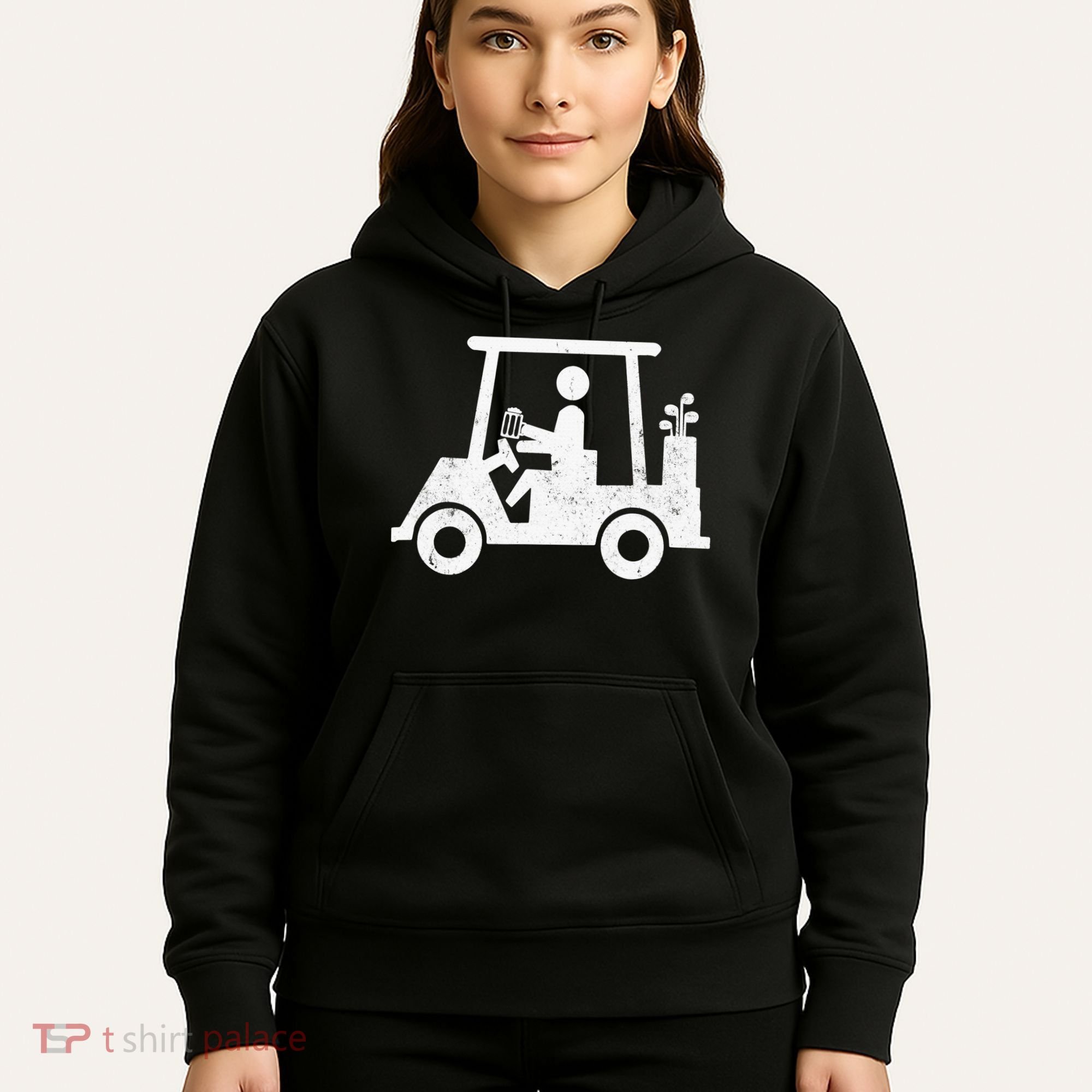 Funny Skeleton Golfer Holding A Beer in Golf Cart Hoodie