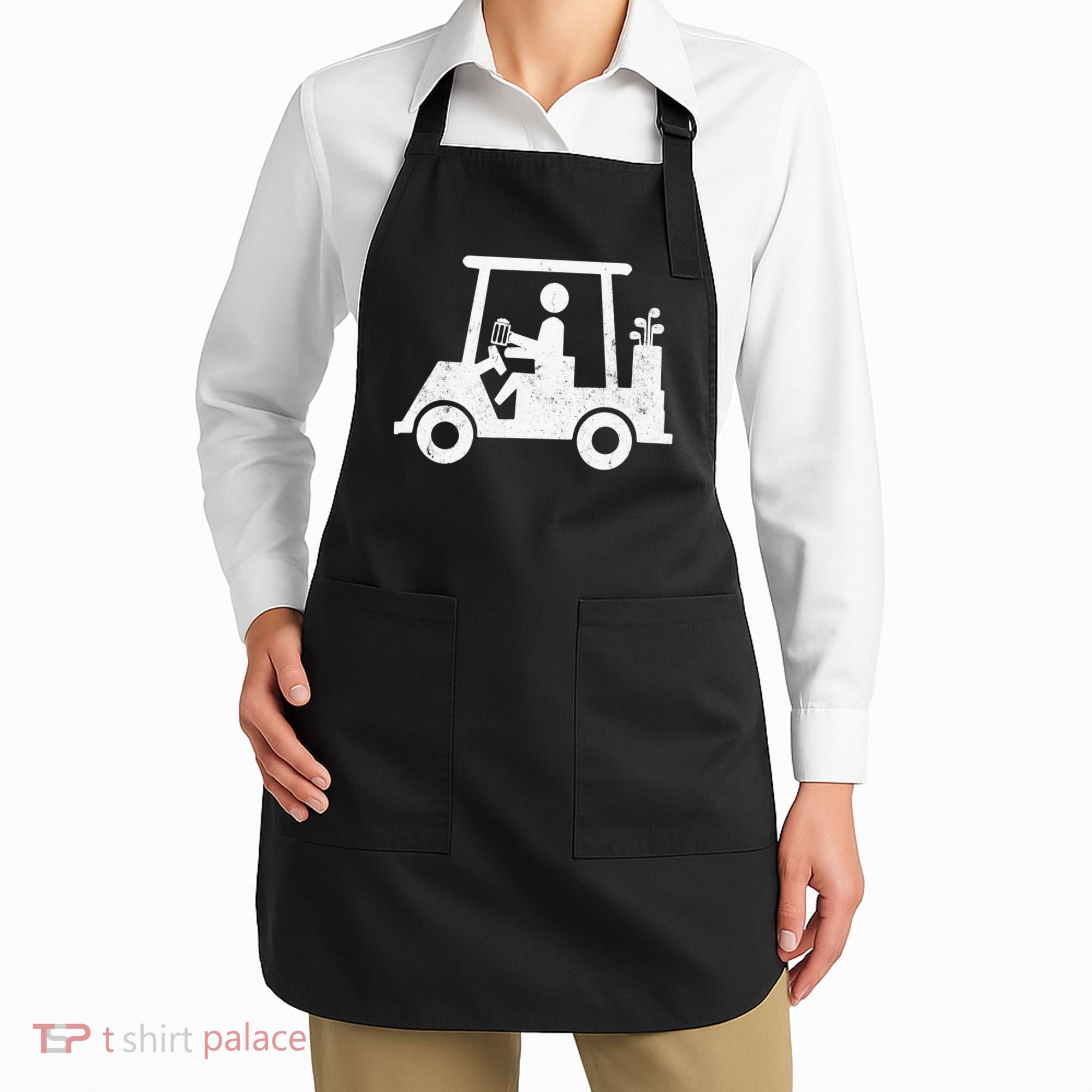 Funny Skeleton Golfer Holding A Beer in Golf Cart Apron