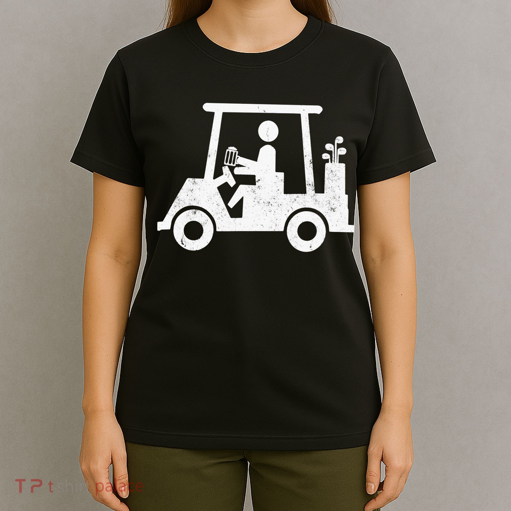 Funny Skeleton Golfer Holding A Beer in Golf Cart T-Shirt