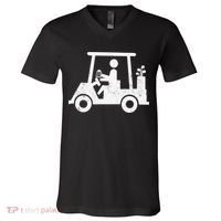 Funny Skeleton Golfer Holding A Beer in Golf Cart V-Neck T-Shirt thumb 0