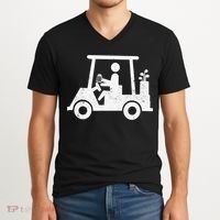 Funny Skeleton Golfer Holding A Beer in Golf Cart V-Neck T-Shirt thumb 2