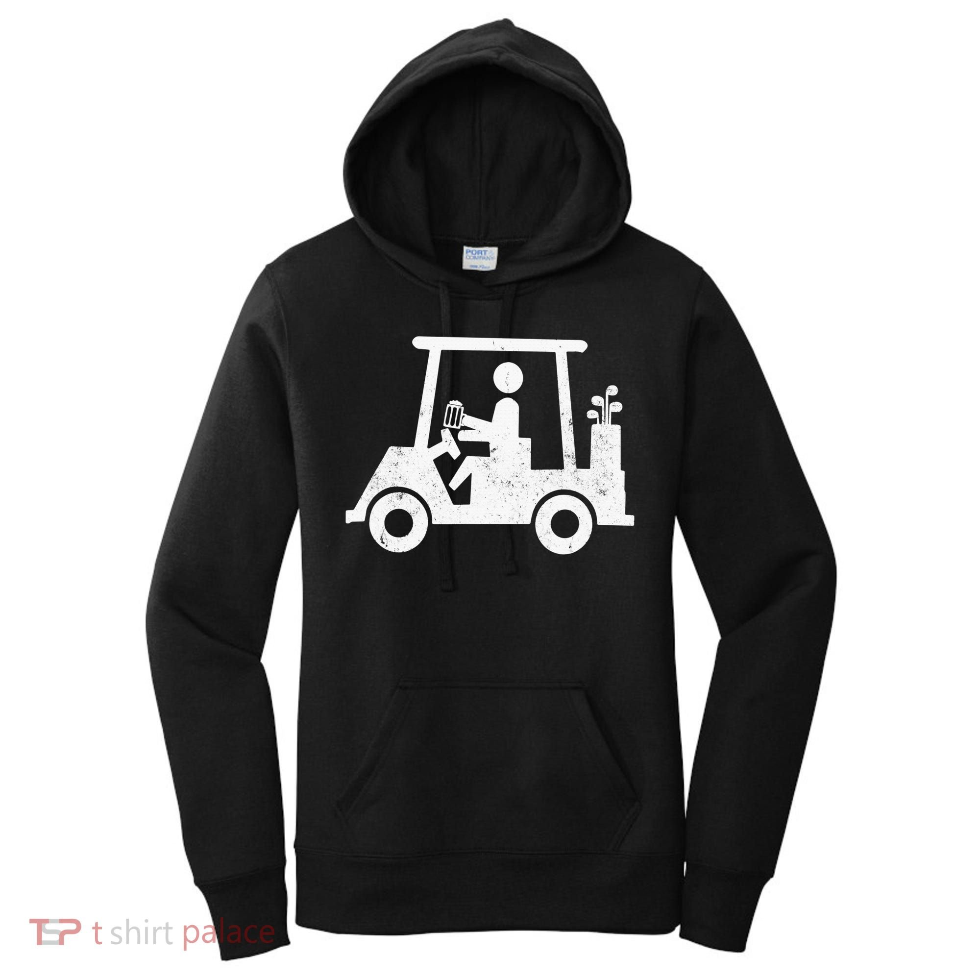 Funny Skeleton Golfer Holding A Beer in Golf Cart Women's Hoodie