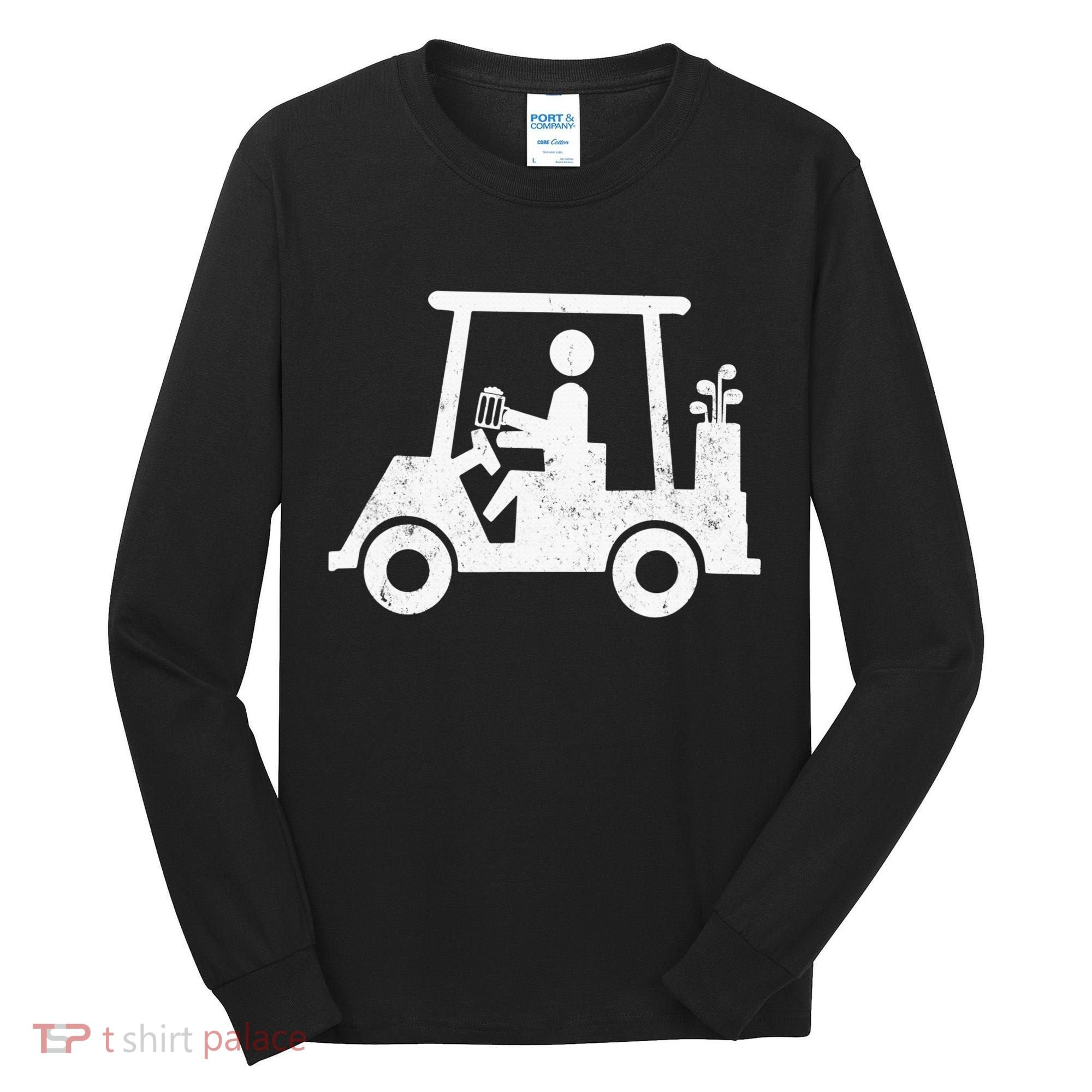 Funny Skeleton Golfer Holding A Beer in Golf Cart Tall Long Sleeve Shirt