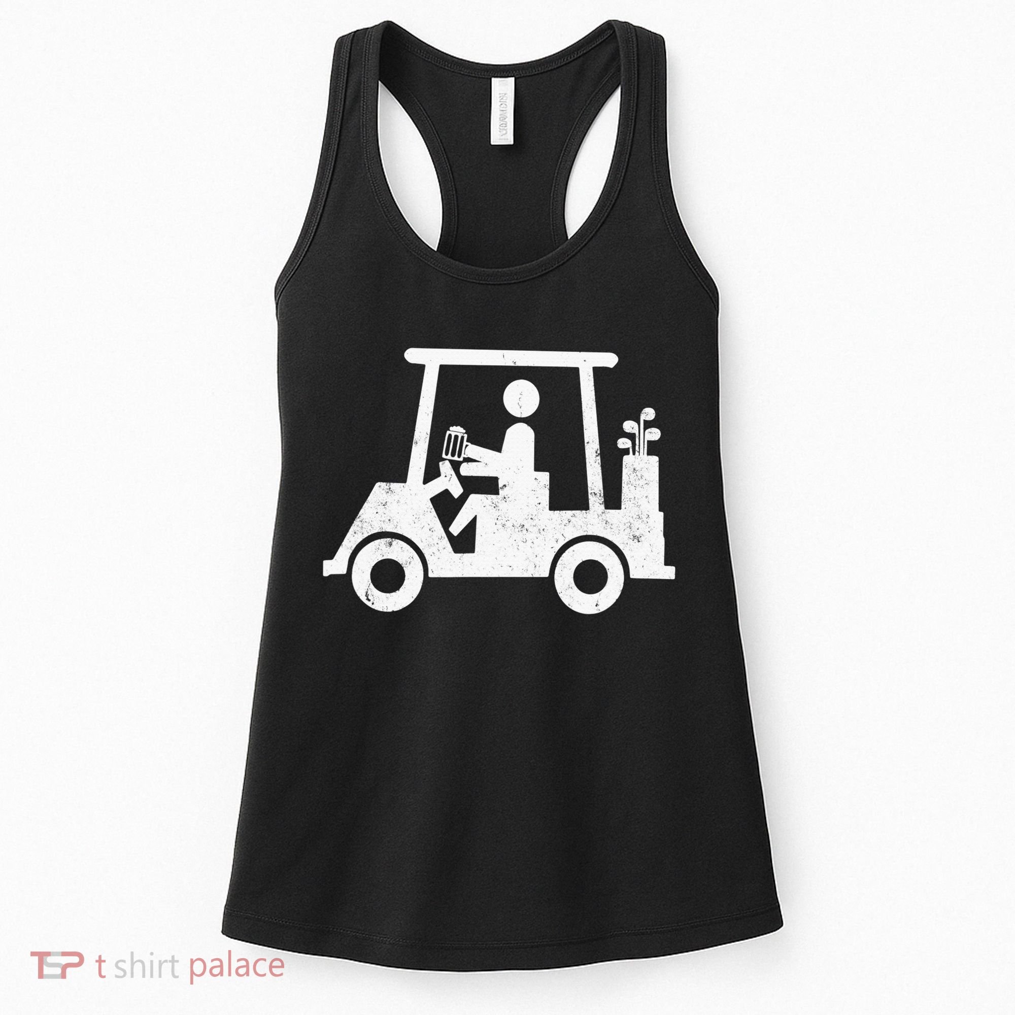 Funny Skeleton Golfer Holding A Beer in Golf Cart Women's Tank Top