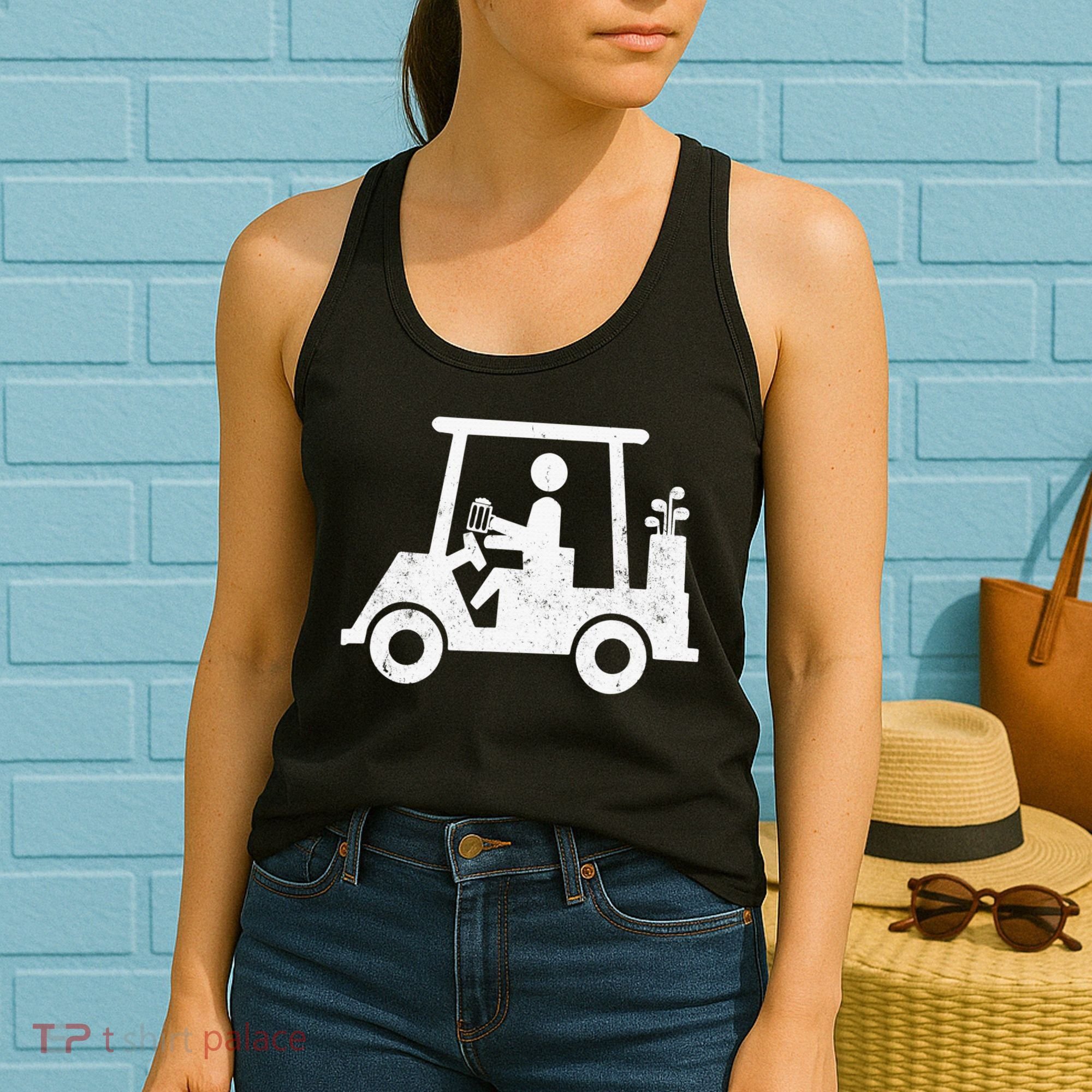 Funny Skeleton Golfer Holding A Beer in Golf Cart Women's Tank Top