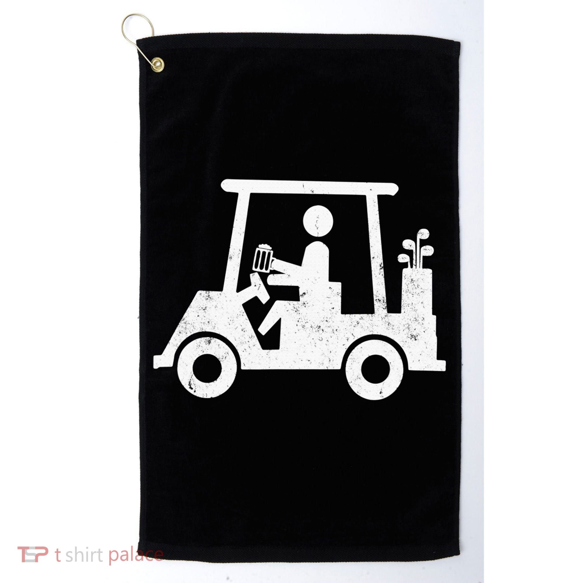 Funny Skeleton Golfer Holding A Beer in Golf Cart Golf Towel