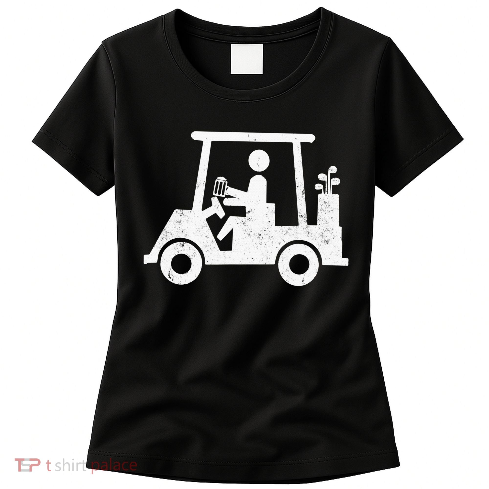 Funny Skeleton Golfer Holding A Beer in Golf Cart Women's T-Shirt