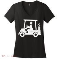 Funny Skeleton Golfer Holding A Beer in Golf Cart Women's V-Neck T-Shirt thumb 0