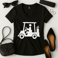 Funny Skeleton Golfer Holding A Beer in Golf Cart Women's V-Neck T-Shirt thumb 2