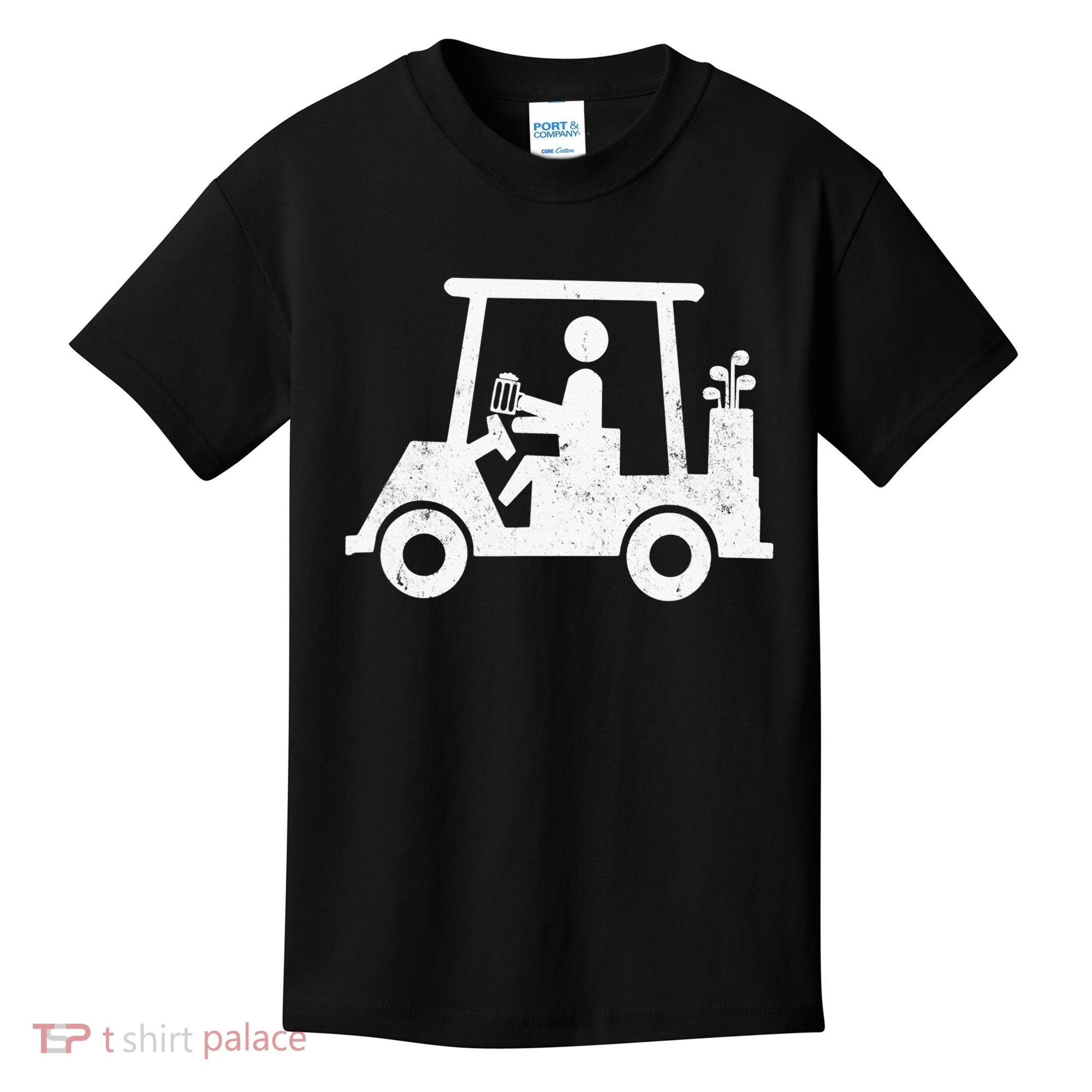 Funny Skeleton Golfer Holding A Beer in Golf Cart Kids T-Shirt