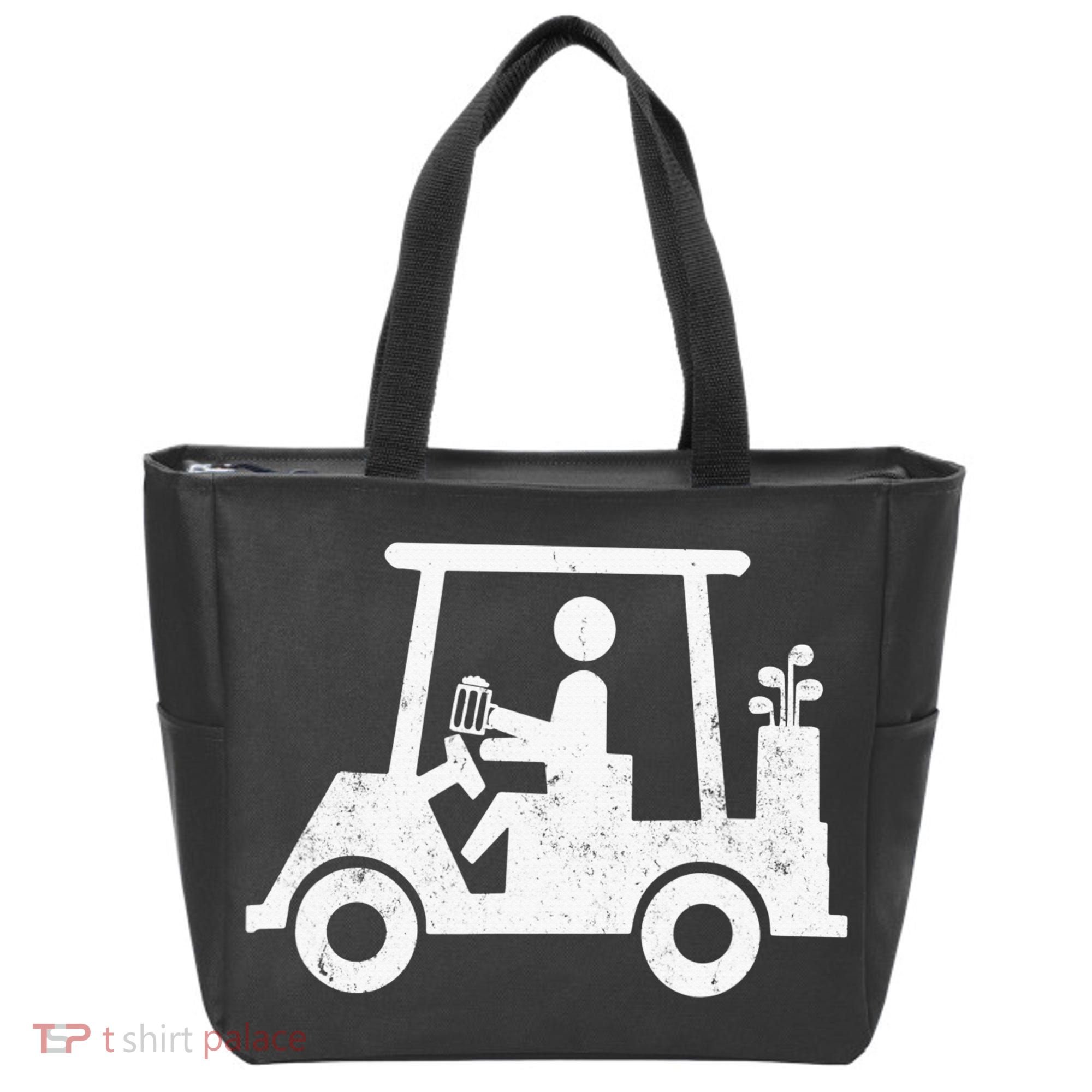 Funny Skeleton Golfer Holding A Beer in Golf Cart Tote Bag