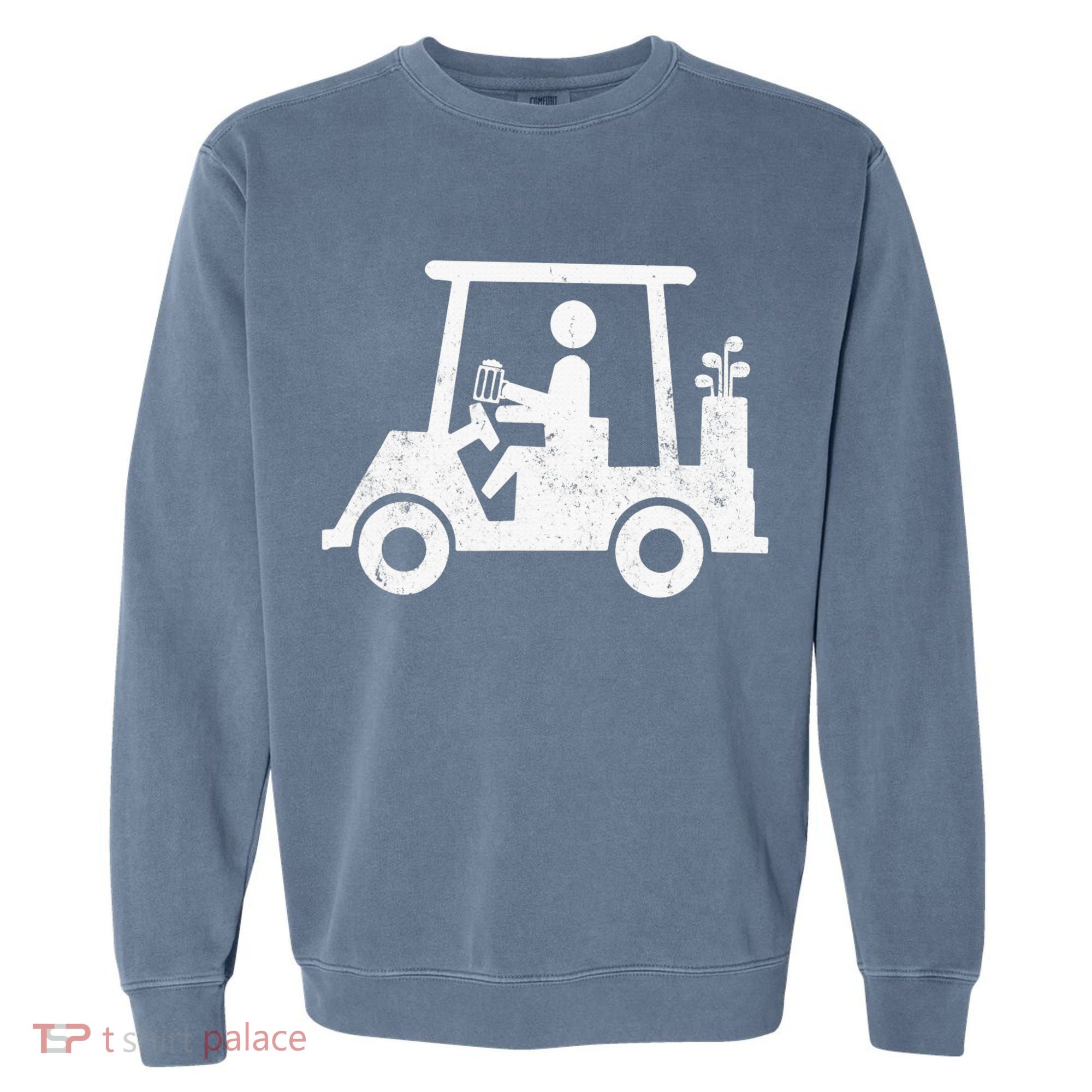 Funny Skeleton Golfer Holding A Beer in Golf Cart Garment-Dyed Sweatshirt