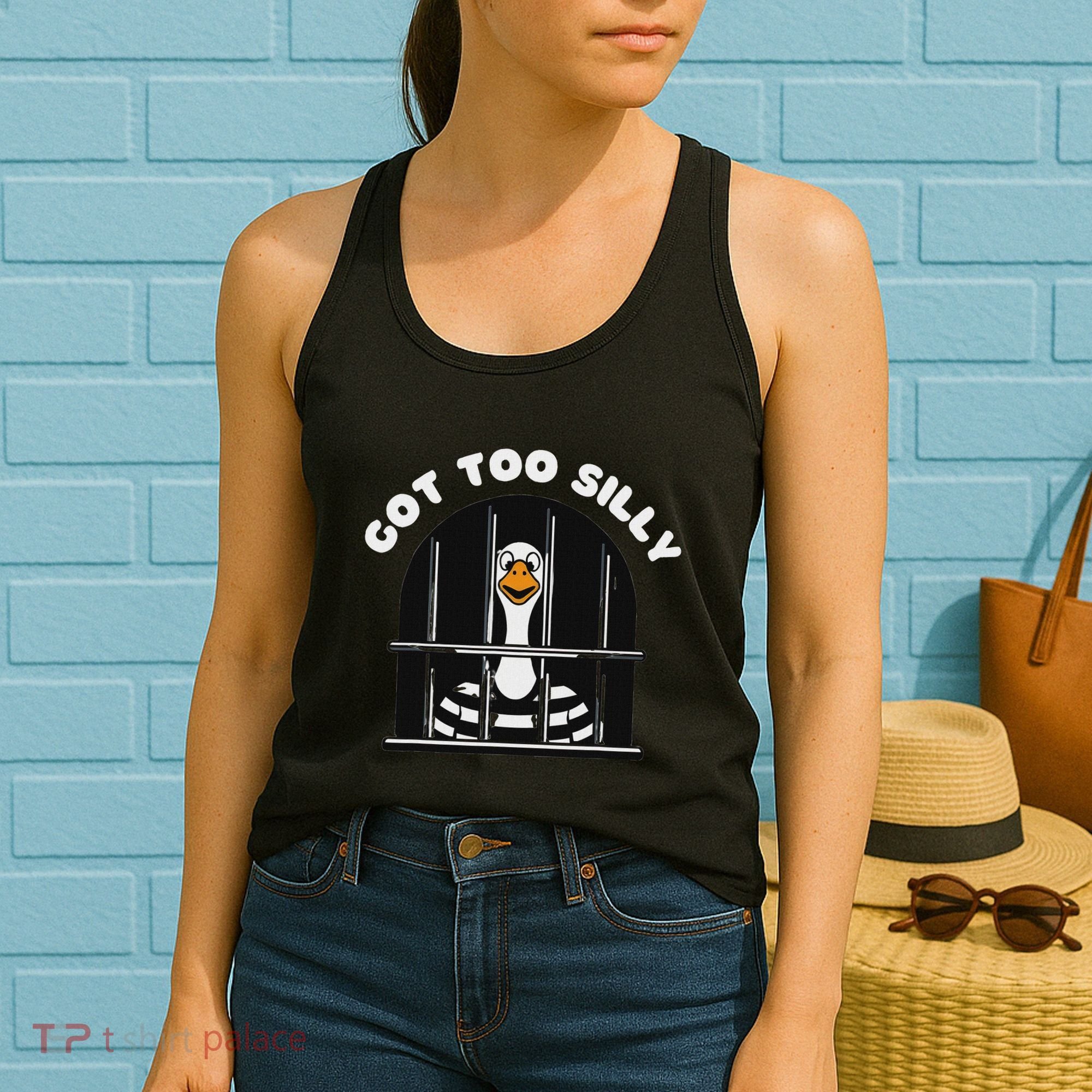 Funny Silly Goose Got Too Silly Goose In Jail Net Trapped Women's Tank Top