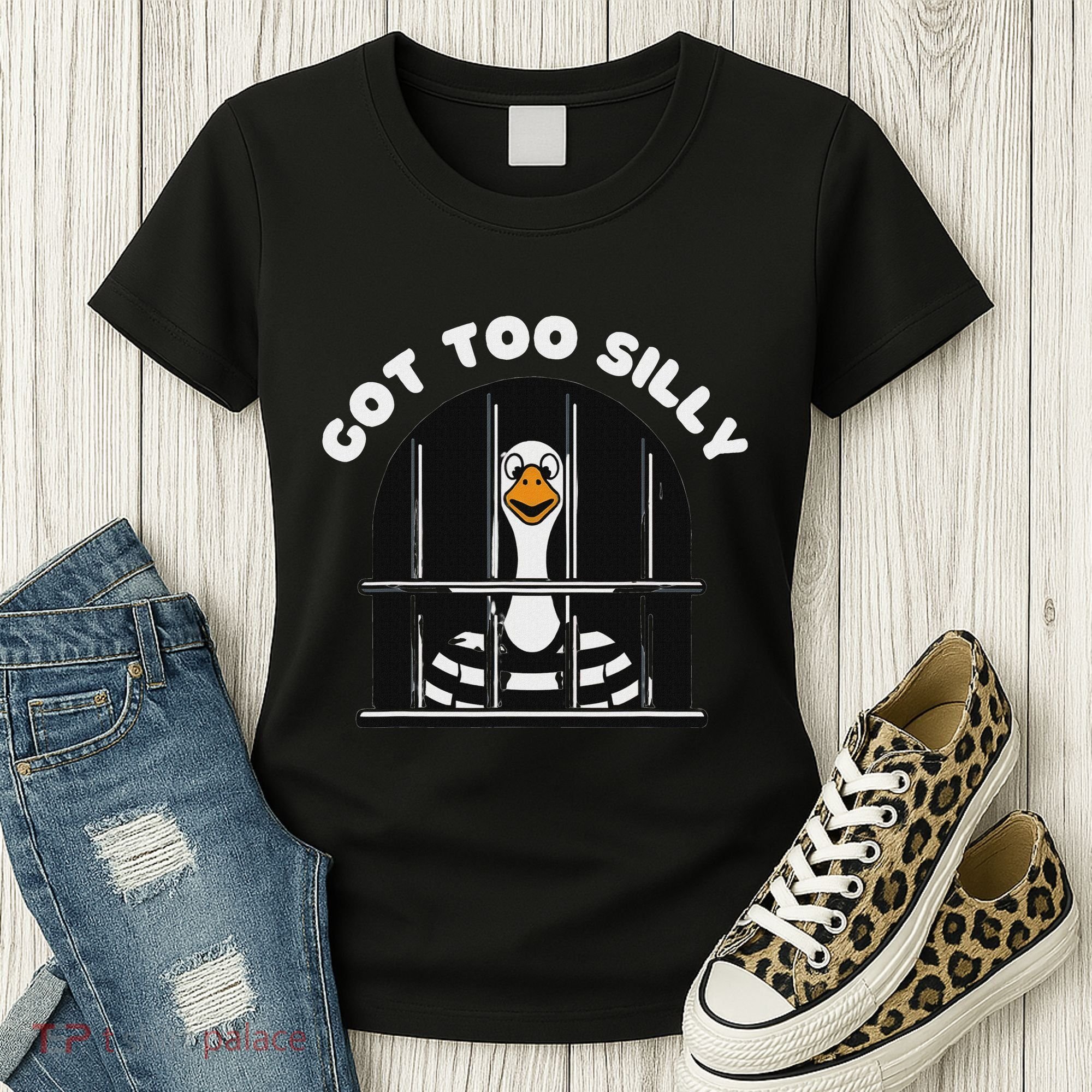 Funny Silly Goose Got Too Silly Goose In Jail Net Trapped Women's T-Shirt