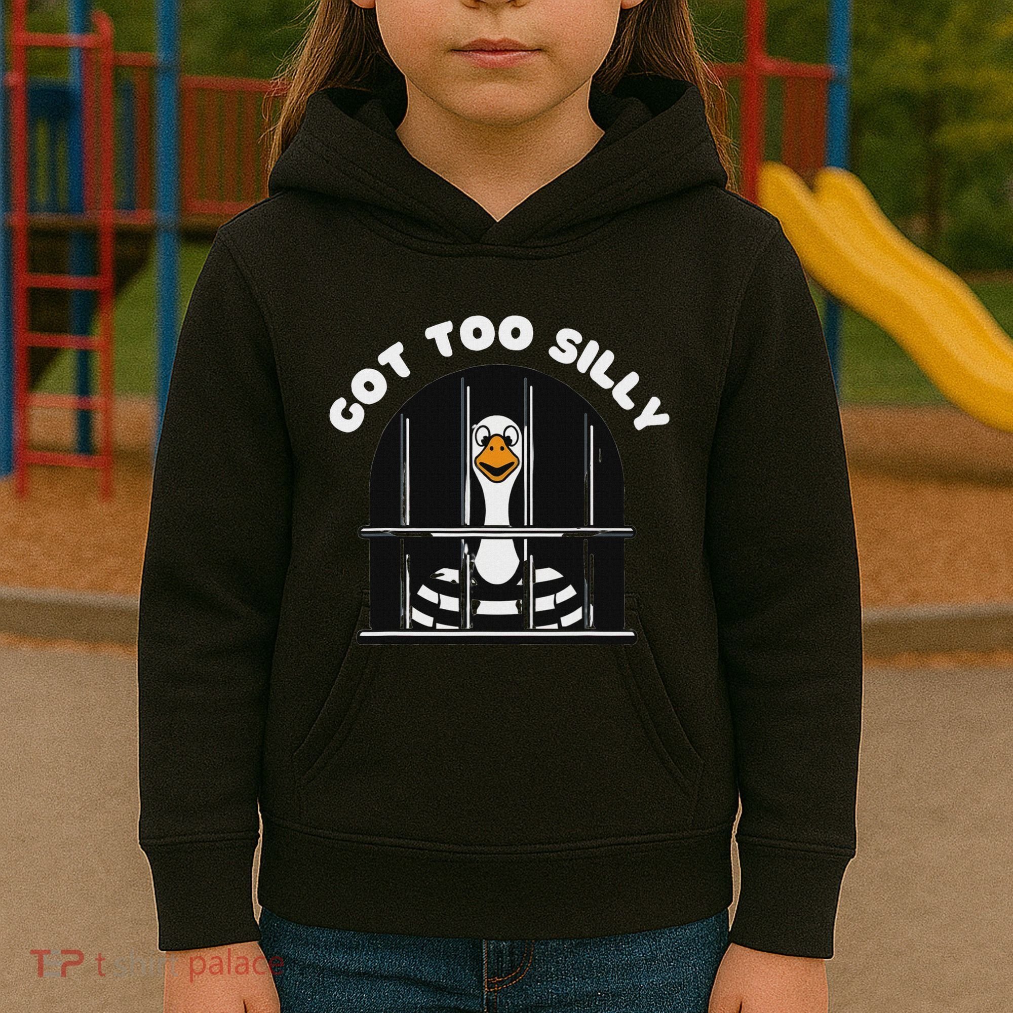 Funny Silly Goose Got Too Silly Goose In Jail Net Trapped Kids Hoodie