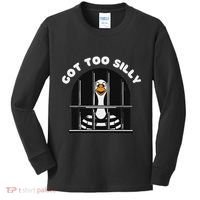 Funny Silly Goose Got Too Silly Goose In Jail Net Trapped Kids Long Sleeve Shirt thumb 0