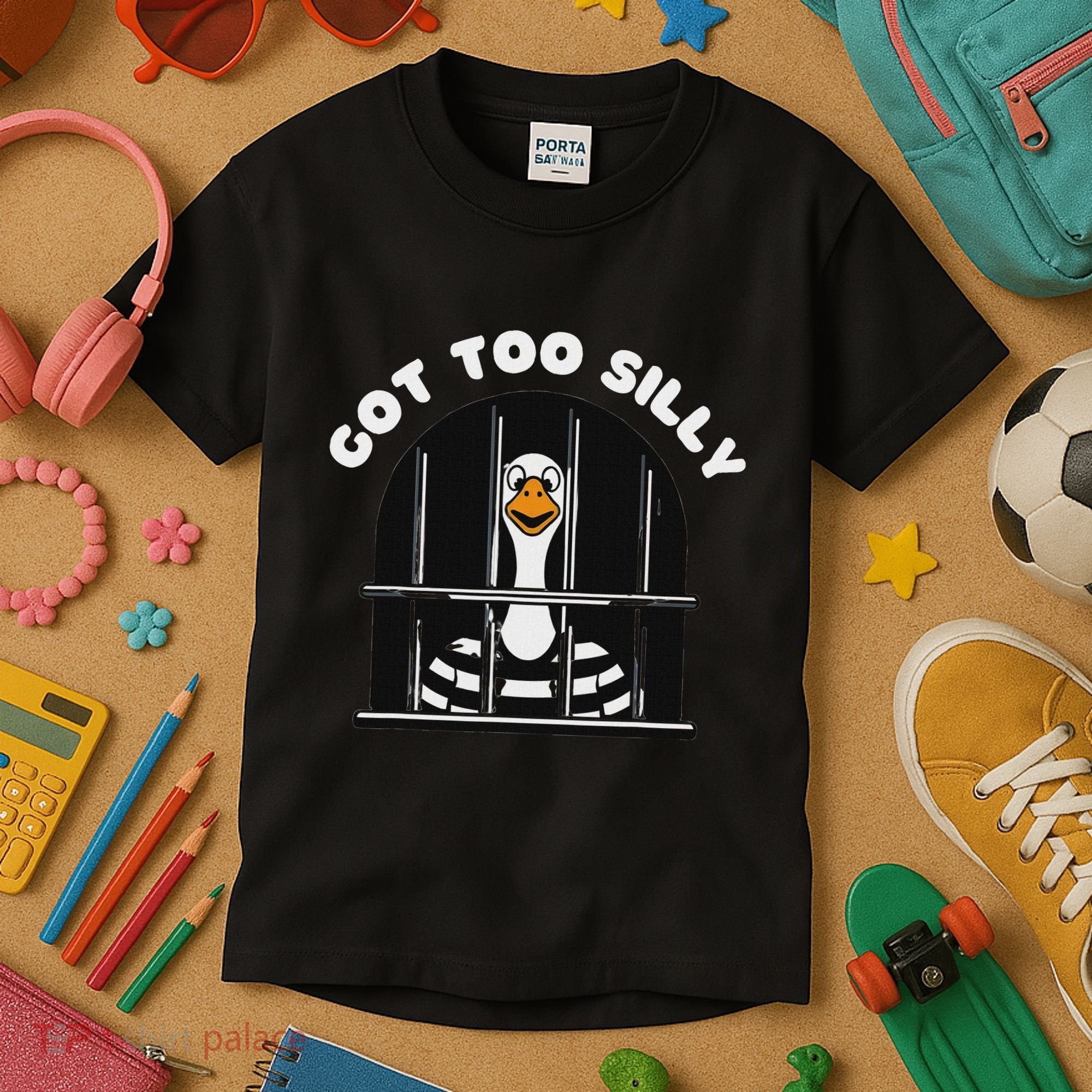 Funny Silly Goose Got Too Silly Goose In Jail Net Trapped Kids T-Shirt