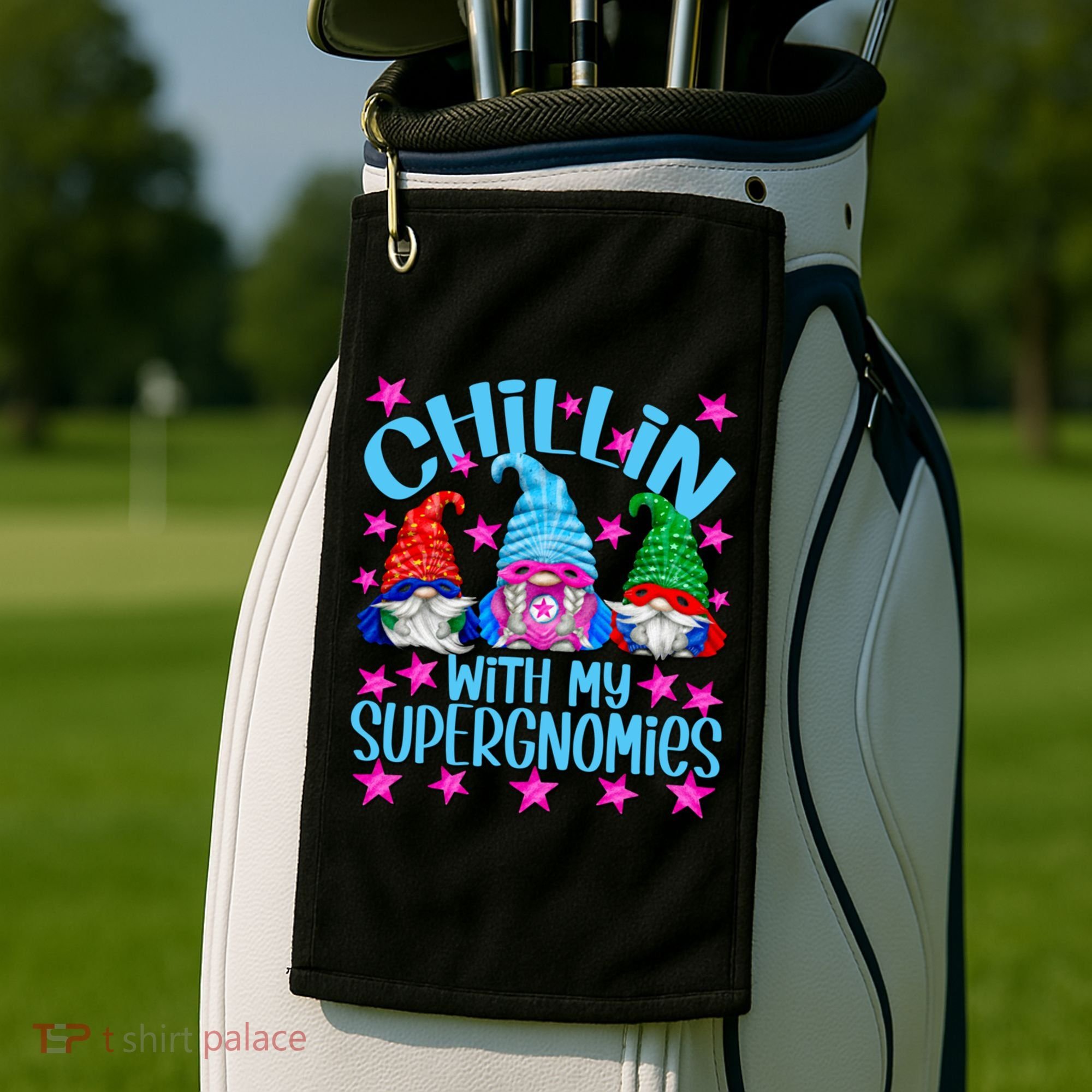 Funny Superhero Gnomes Chillin With My Gnomies Cool Gift Golf Towel