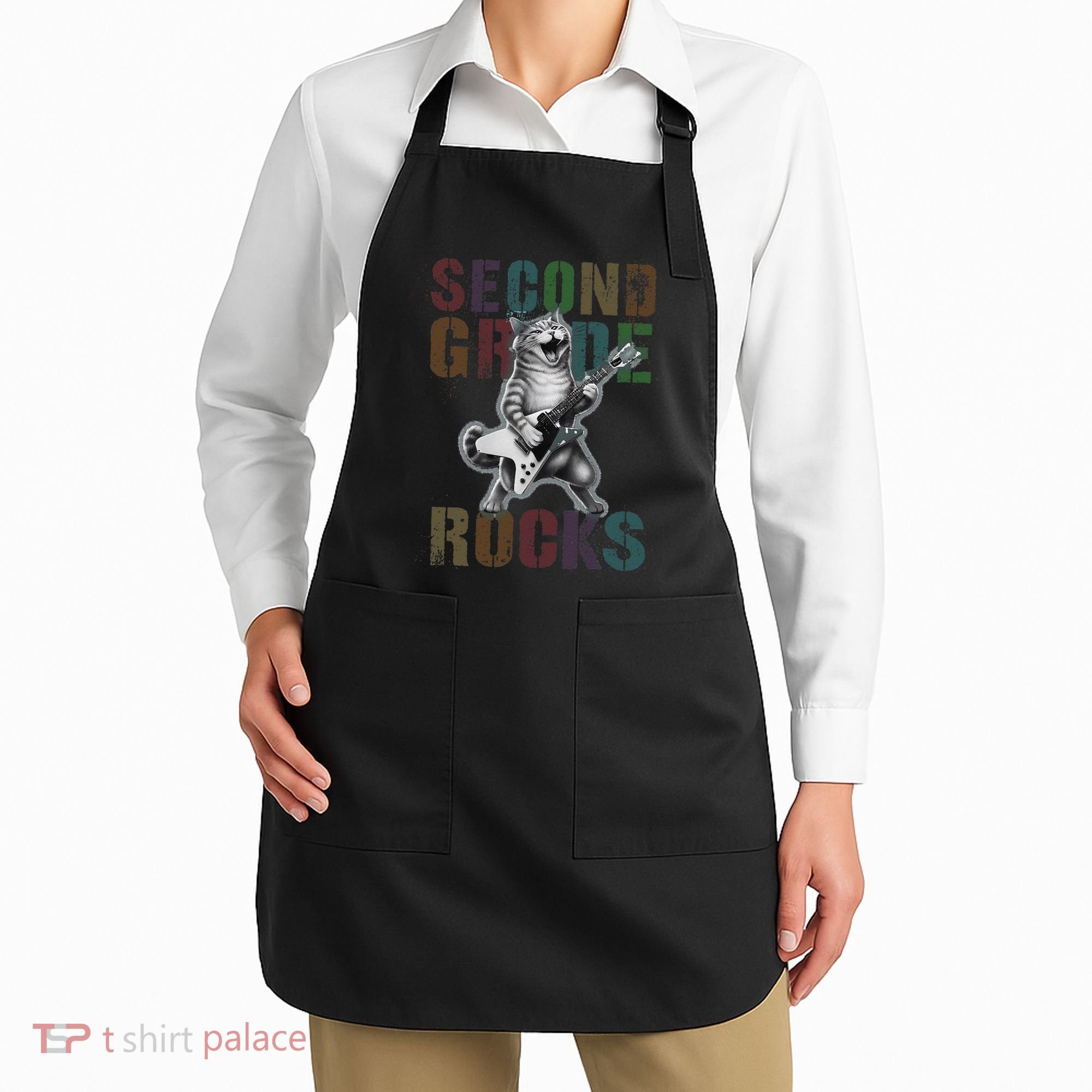 Fabulous Second Grade Rocks 2nd Grader Cat Graduating Squad Apron