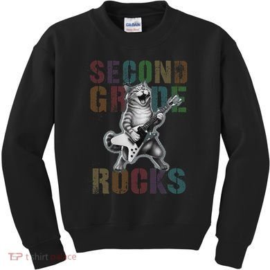 Fabulous Second Grade Rocks 2nd Grader Cat Graduating Squad Kids Sweatshirt