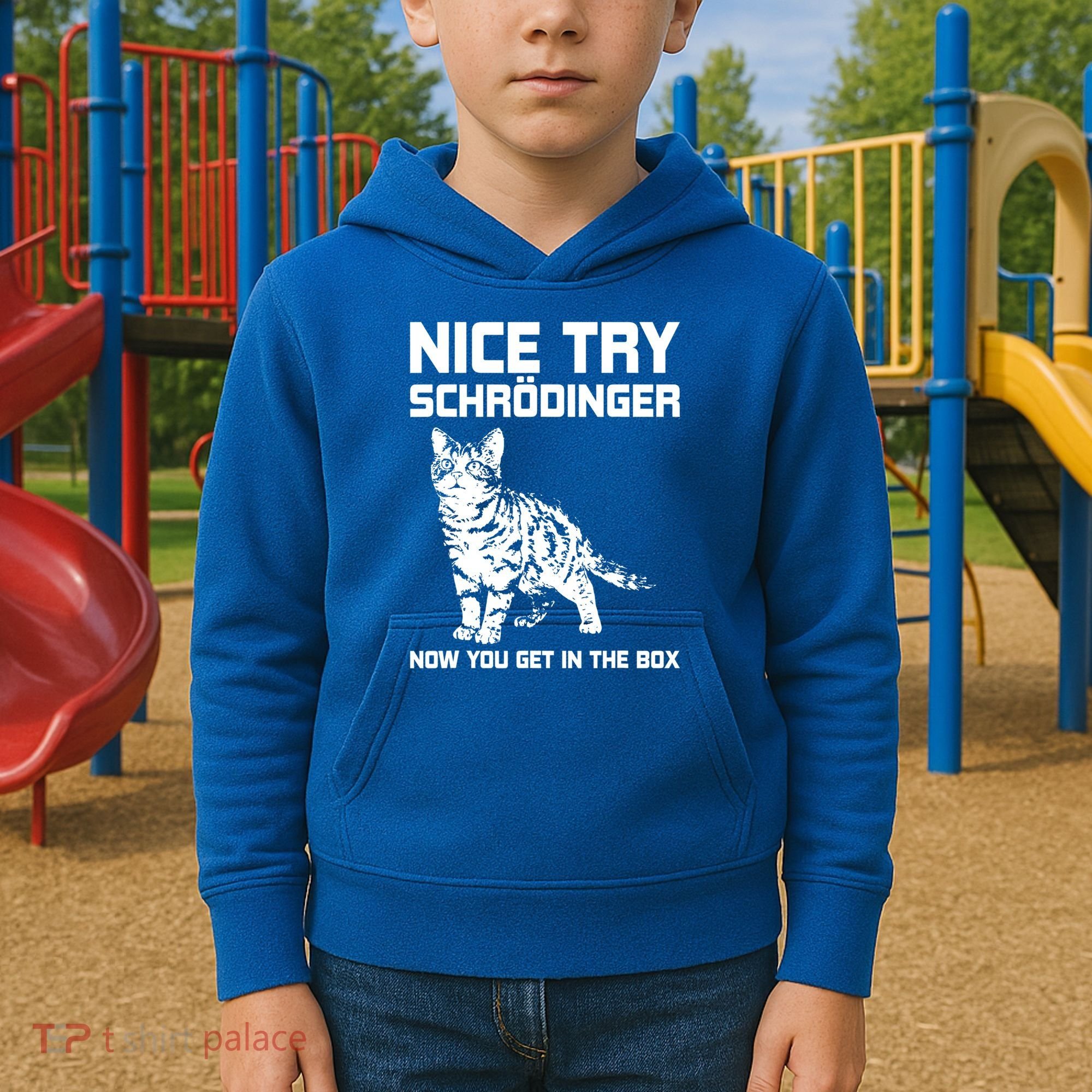 Funny Science Gift Schrödingers Cat Quote Physics Great Gift Kids Hoodie