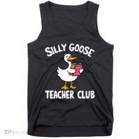 Funny Silly Goose Teacher Club Animal Lover Groovy Teacher Tank Top thumb 0