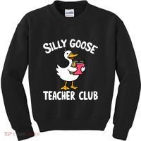 Funny Silly Goose Teacher Club Animal Lover Groovy Teacher Kids Sweatshirt thumb 0