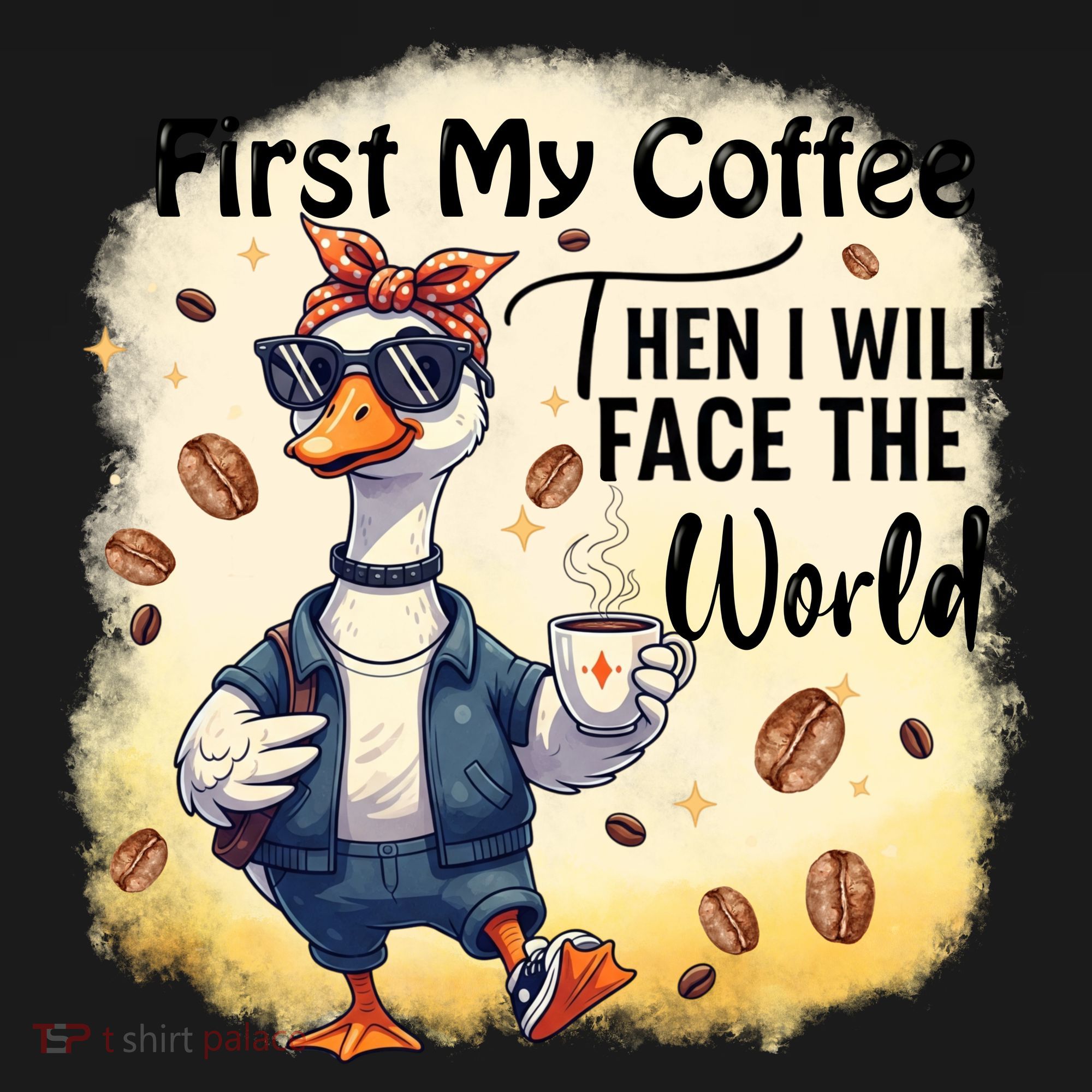 Funny Sarcastic Goose My Coffee Then Face The World Women's Hoodie