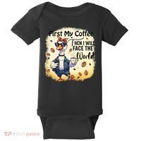 Funny Sarcastic Goose My Coffee Then Face The World Baby Bodysuit thumb 0