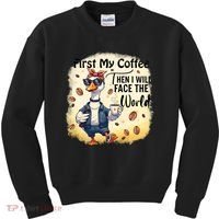 Funny Sarcastic Goose My Coffee Then Face The World Kids Sweatshirt thumb 0