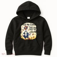 Funny Sarcastic Goose My Coffee Then Face The World Kids Hoodie thumb 0