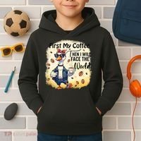 Funny Sarcastic Goose My Coffee Then Face The World Kids Hoodie thumb 2