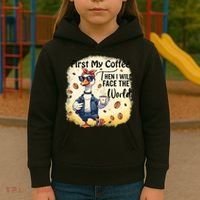 Funny Sarcastic Goose My Coffee Then Face The World Kids Hoodie thumb 3