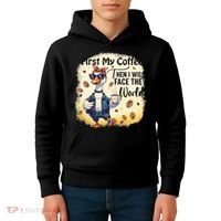 Funny Sarcastic Goose My Coffee Then Face The World Kids Hoodie thumb 4