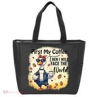Funny Sarcastic Goose My Coffee Then Face The World Tote Bag thumb 0