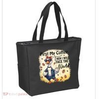 Funny Sarcastic Goose My Coffee Then Face The World Tote Bag thumb 2