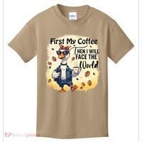 Funny Sarcastic Goose My Coffee Then Face The World Kids T-Shirt thumb 0