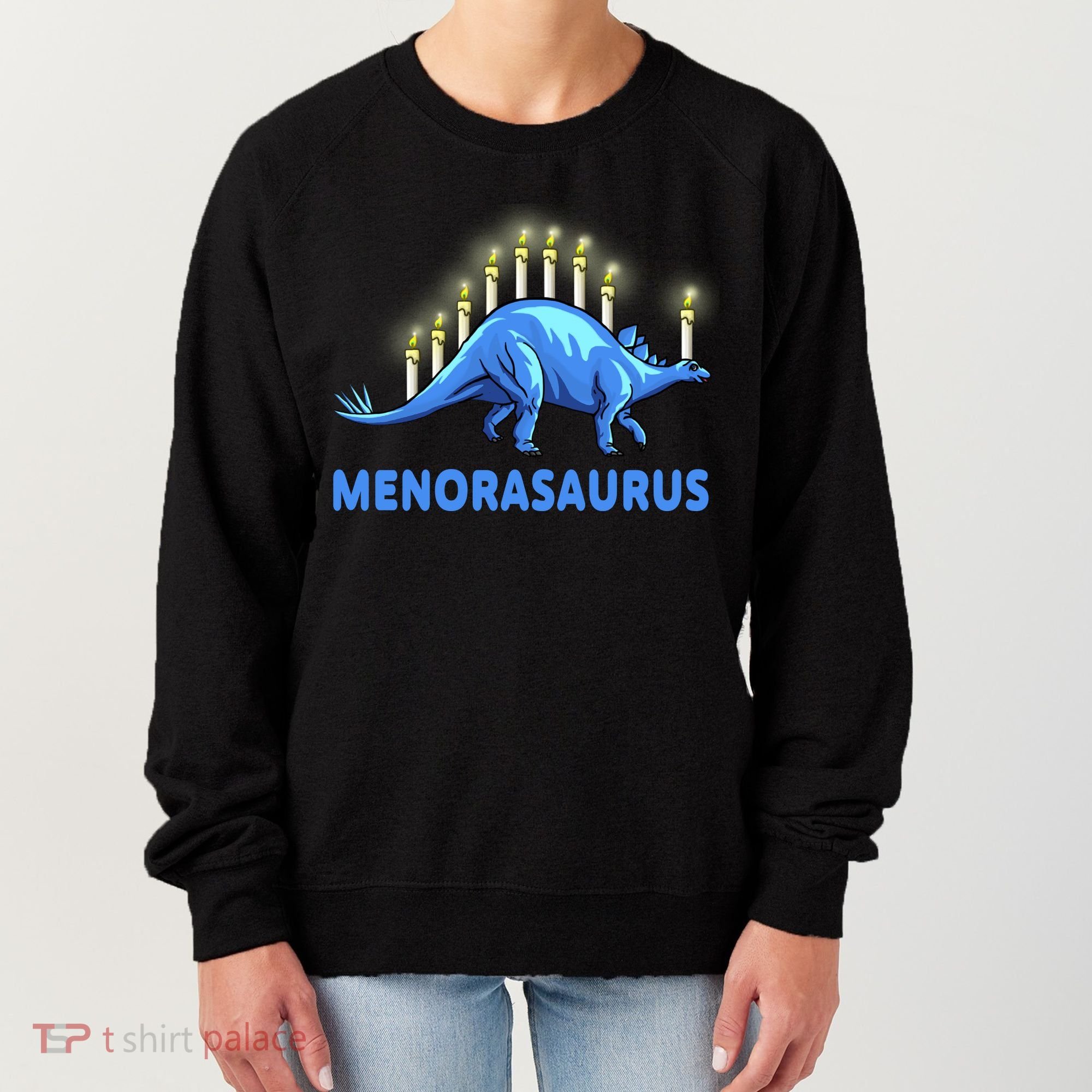 Funny Stegosaurus Hanukkah Dinosaur Menorah Dino Women's Sweatshirt