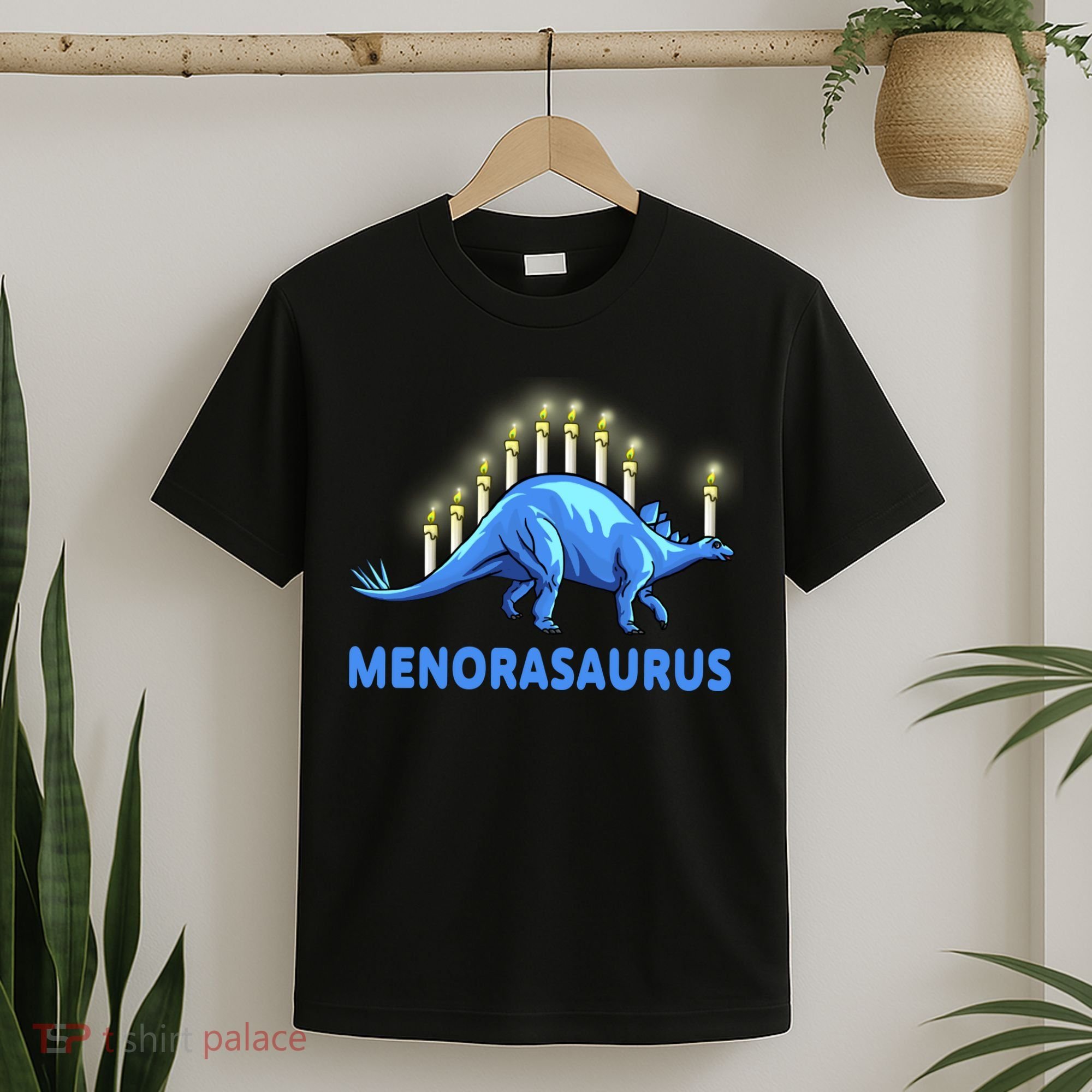 Funny Stegosaurus Hanukkah Dinosaur Menorah Dino T-Shirt