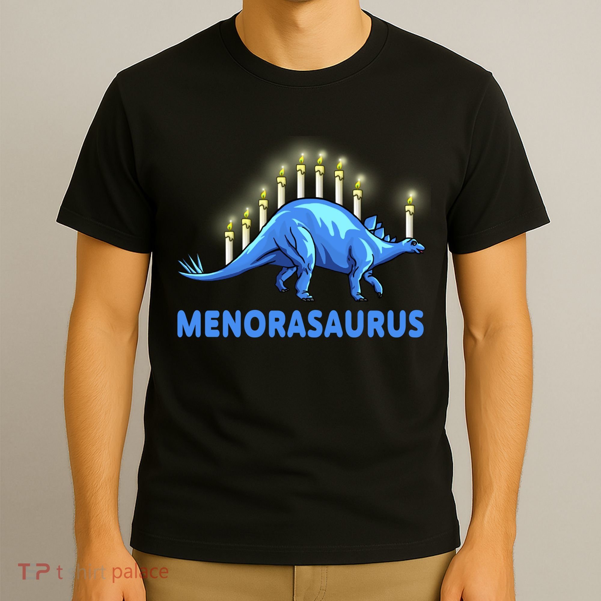 Funny Stegosaurus Hanukkah Dinosaur Menorah Dino T-Shirt