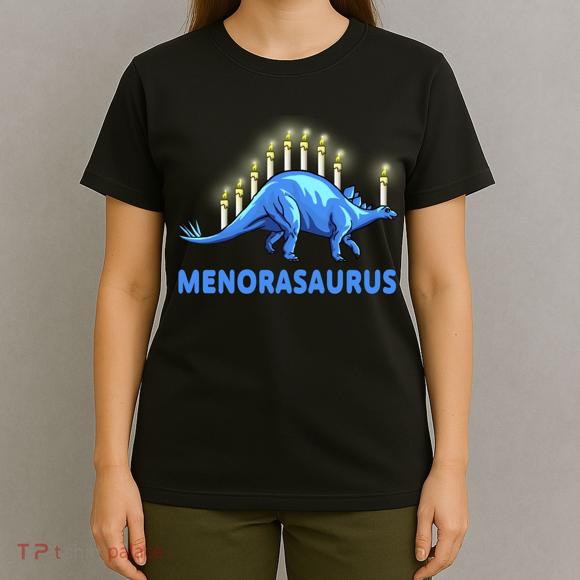 Funny Stegosaurus Hanukkah Dinosaur Menorah Dino T-Shirt