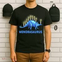 Funny Stegosaurus Hanukkah Dinosaur Menorah Dino T-Shirt thumb 6