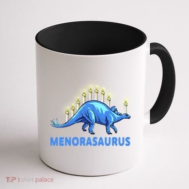 Funny Stegosaurus Hanukkah Dinosaur Menorah Dino Coffee Mug back