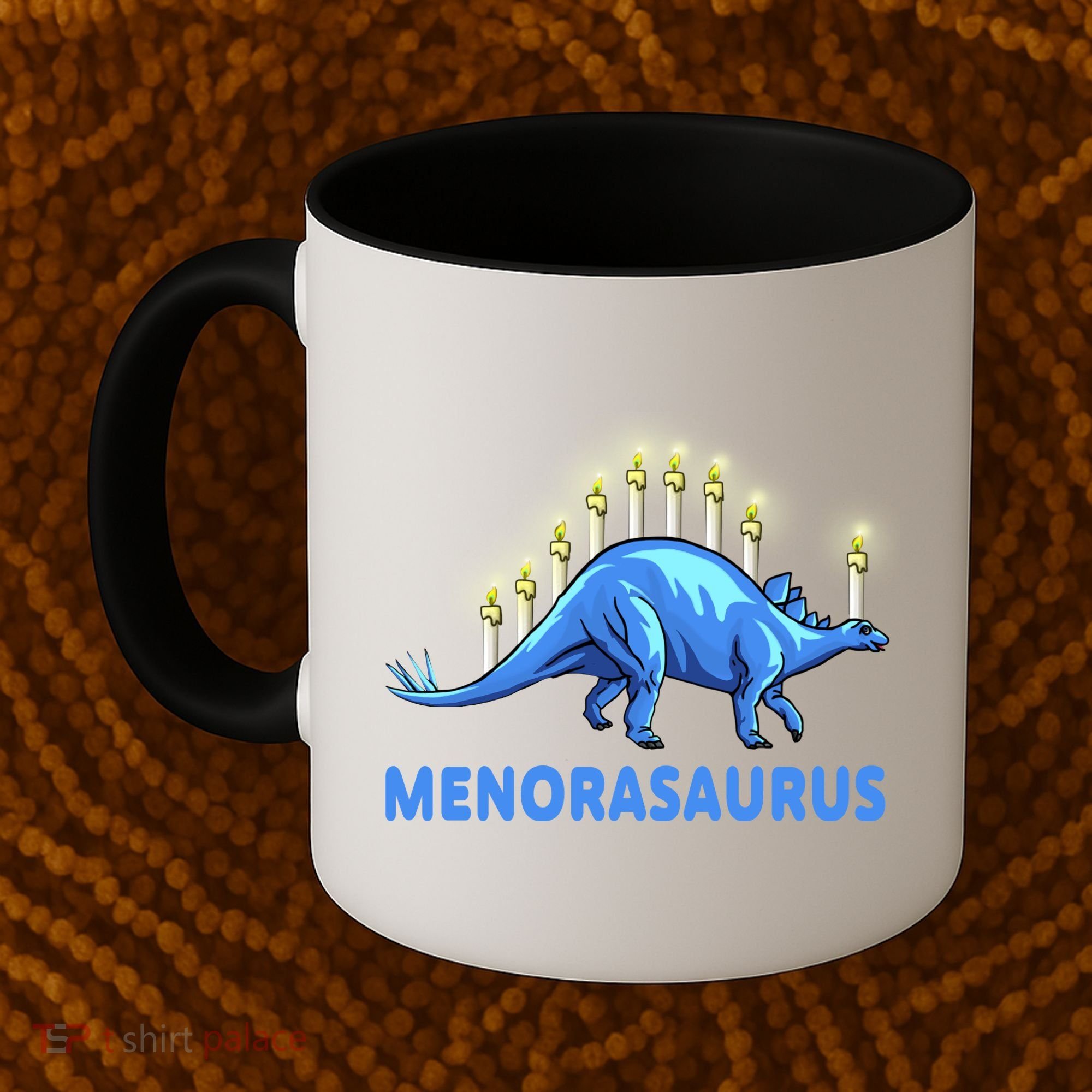 Funny Stegosaurus Hanukkah Dinosaur Menorah Dino Coffee Mug