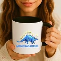 Funny Stegosaurus Hanukkah Dinosaur Menorah Dino Coffee Mug thumb 3