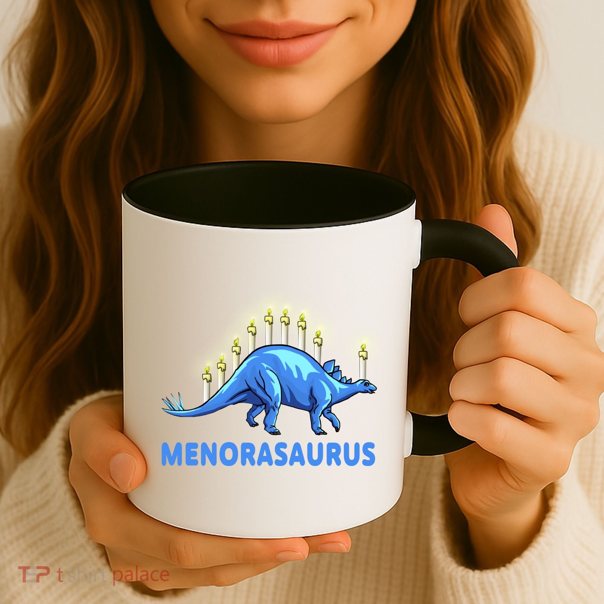 Funny Stegosaurus Hanukkah Dinosaur Menorah Dino Coffee Mug