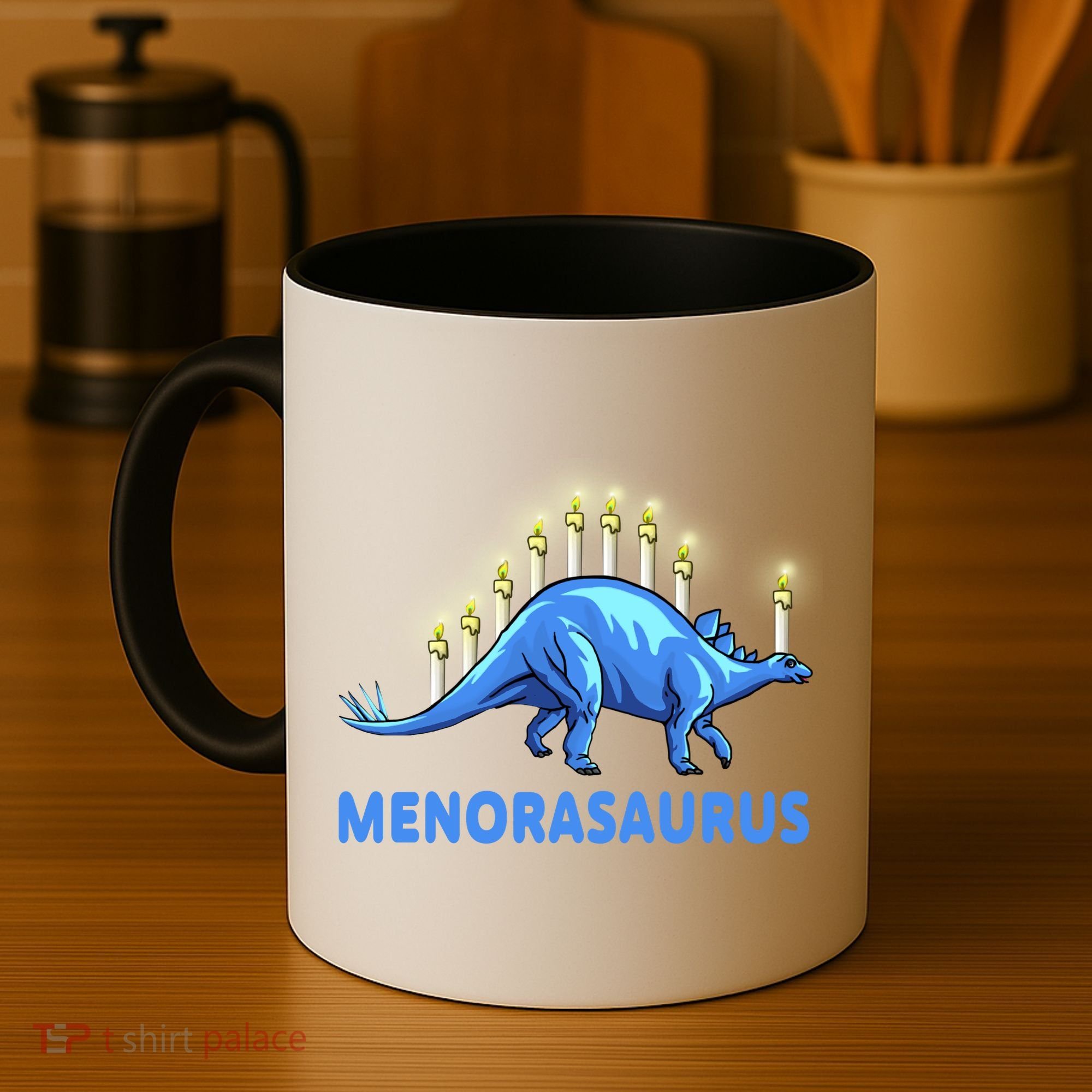 Funny Stegosaurus Hanukkah Dinosaur Menorah Dino Coffee Mug