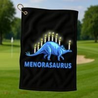 Funny Stegosaurus Hanukkah Dinosaur Menorah Dino Golf Towel thumb 1